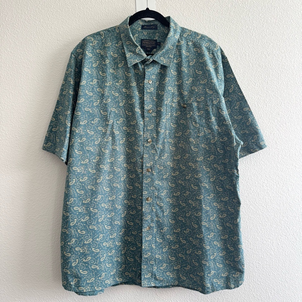 Pendleton Thomas Kay Blue Paisley Short Sleeve Casual Button Down Shirt - Picture 2 of 9